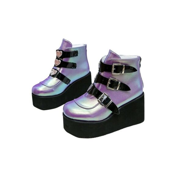 Purple Metallic Platform Ankle Boots - Size 6 - Picture 3 of 16